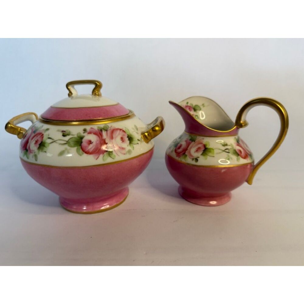 Tressemann and Vogt Antique Limoges Hand Painted Sugar & Creamer Set